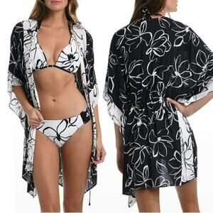 NWT La Blanca Women's Moonlit Floral Print Beach Pool Swim Kimono Cover Up